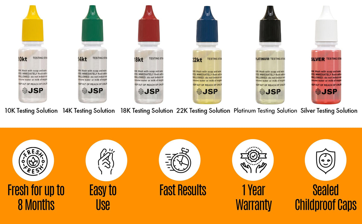 GTE Precious Metal Jewelry Testing Kit Gold Silver Platinum Test Acids Wooden Box 30X Eye Loupe 10K 14K 18K 24K Needle F