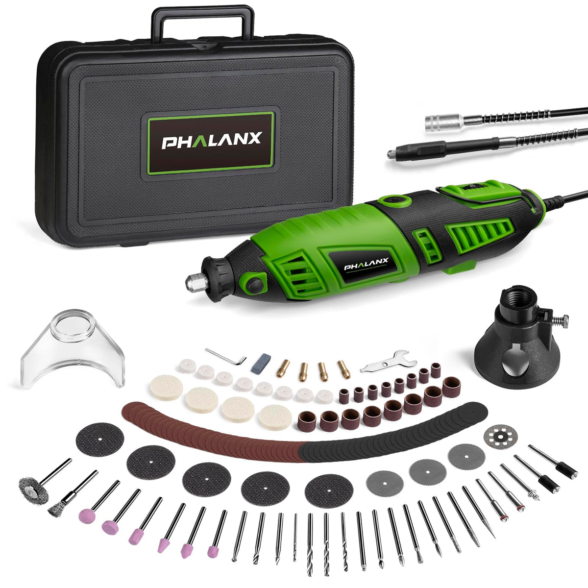 180W Rotary Tool Kit, 1.5-Amp PHALANX 6 Variable Speed with Flex Shaft, 8000-32000RPM Multi-Tool& 139pcs Accessories Kit