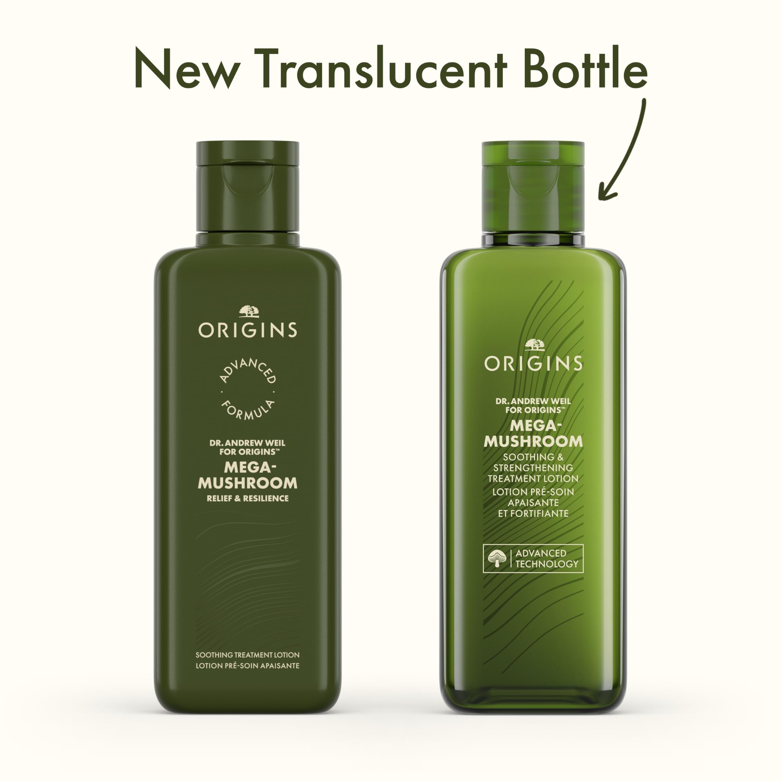 Origins Mega-Mushroom Relief & Resilience soothing treatment lotion for skin, 6.7 oz moisturizer with mushroom extract and calming ingredients.