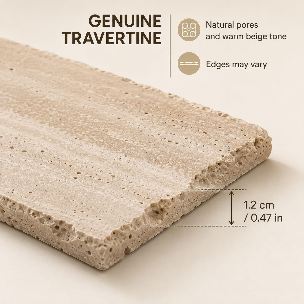 SIRIZEN-DIVING Natural Edge Travertine Jewelry Tray, Single 30 x 15 cm Slab – full view