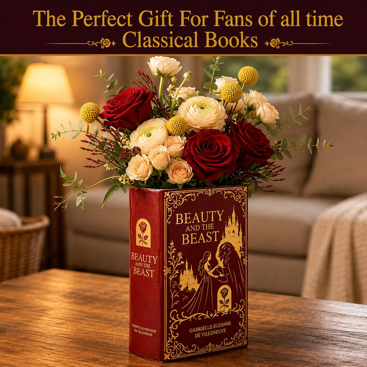 ASVP Shop Beauty and the Beast Inspired Book-Shaped Ceramic Vase – Decorative Floral Vase for Home & Bookshelf Décor, Un