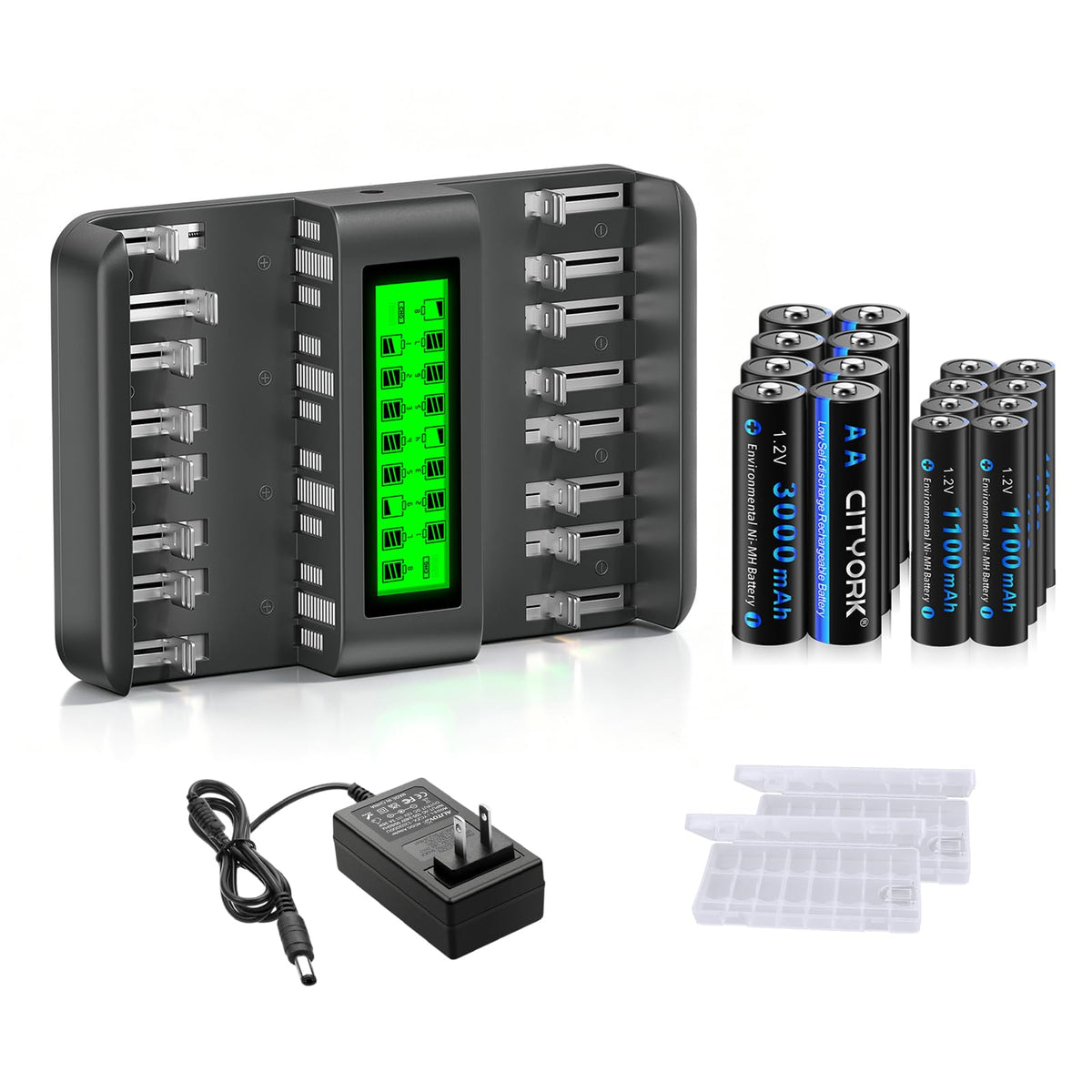 CITYORK Rechargeable AA and AAA Batteries with 16 Bay - CITYORK Official Imagery - 2
