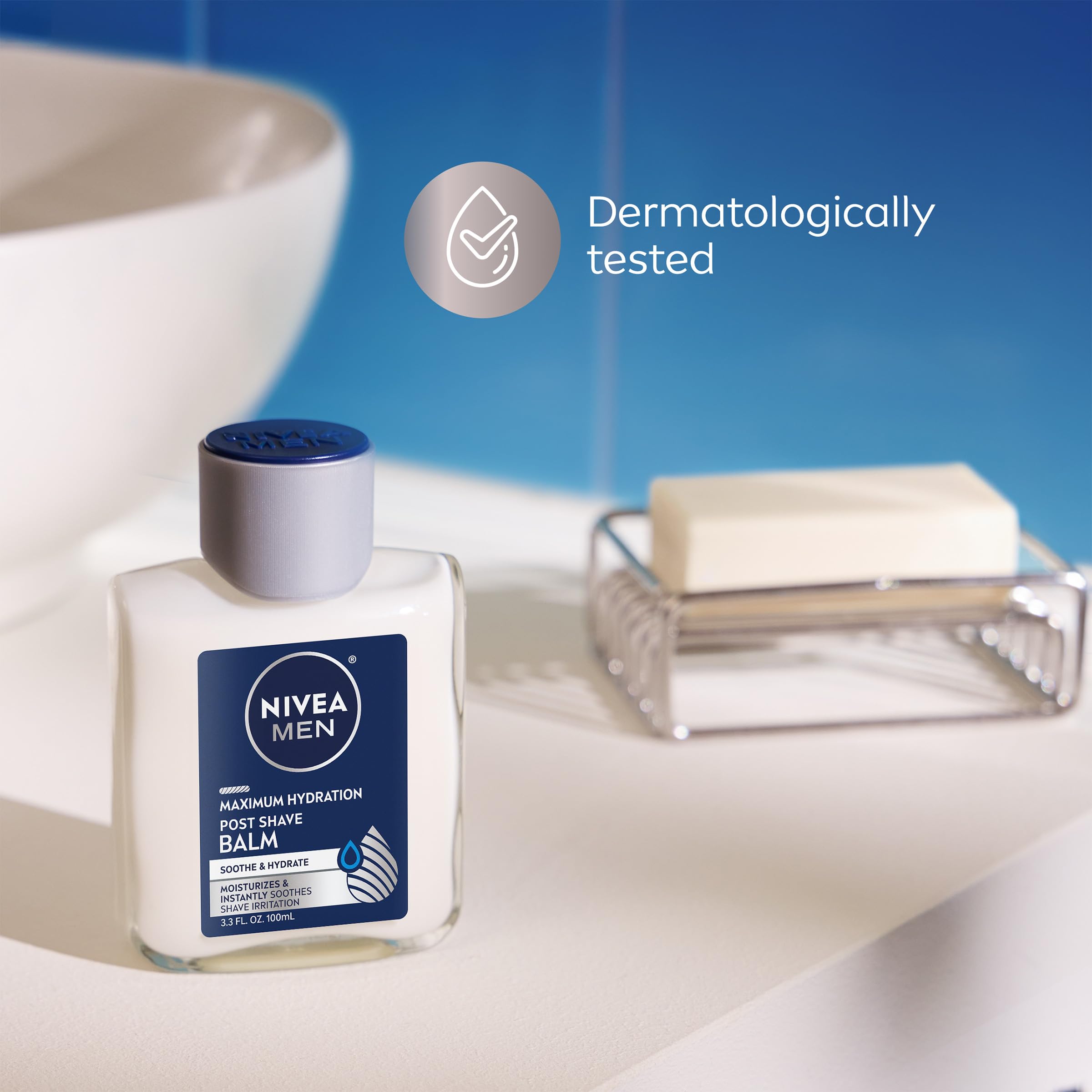 NIVEA MEN Maximum Hydration Post Shave Balm in a multipack of three 3.3 FL oz bottles, suitable for soothing men's skin after shaving.