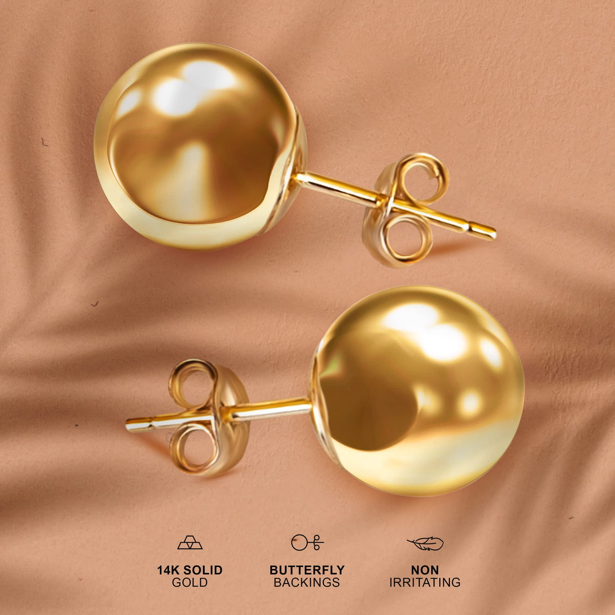 Pori Jewelers Premium 14K Gold Ball Stud Earrings - Available in Yellow, Rose & White Gold- Multiple Options Available –