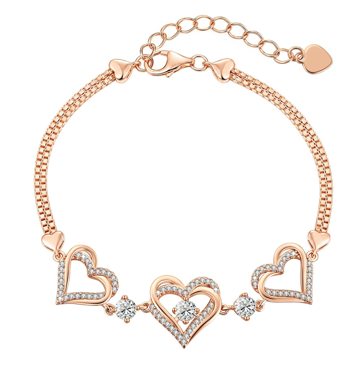CDE 18K Rose Gold Heart Bracelets,Birthstone Jewelry Gifts for Women – 04-Apr-Clear White, Medium