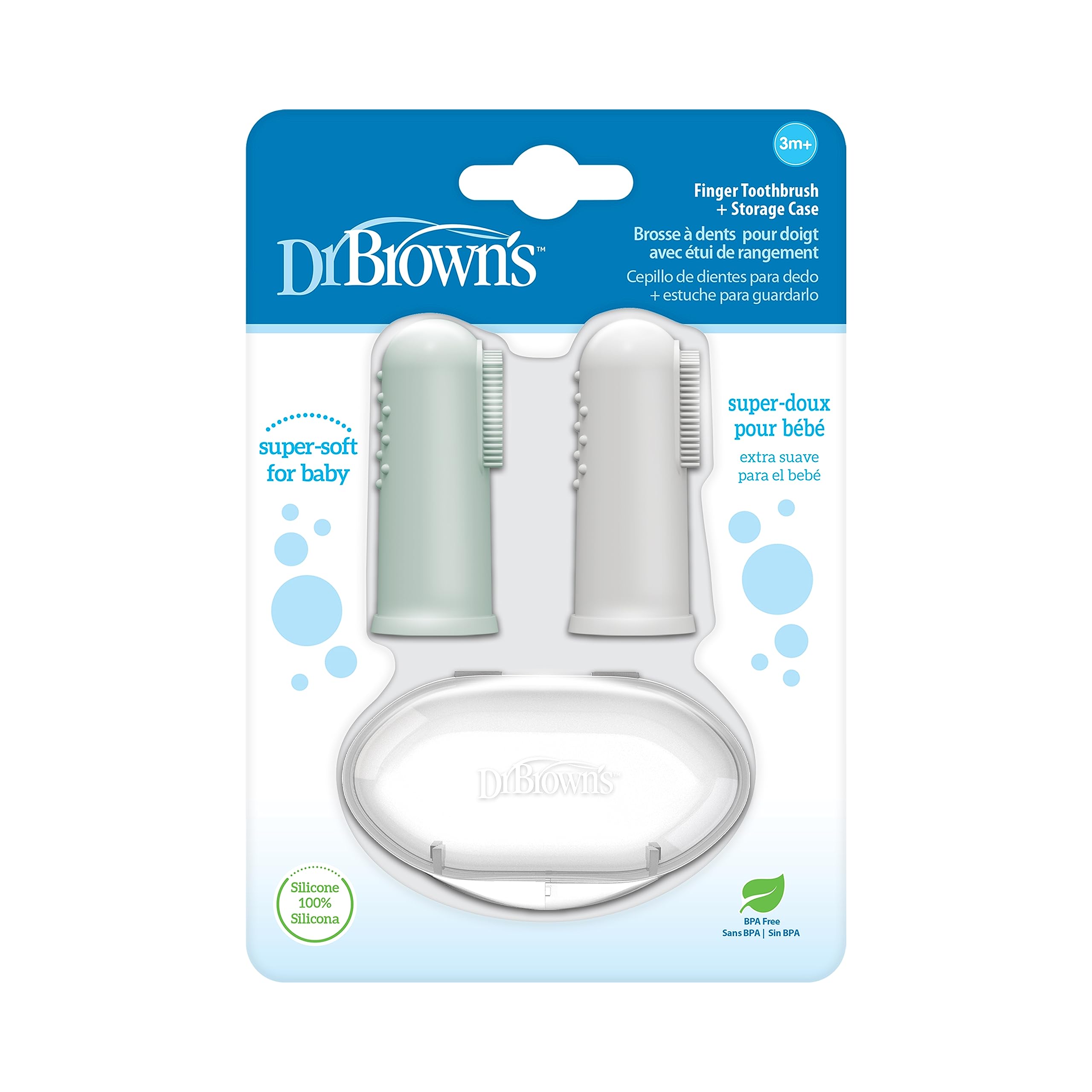 Dr. Brown's Silicone Finger Toothbrush, Gray and Green, 2-Pack - Product Imagery