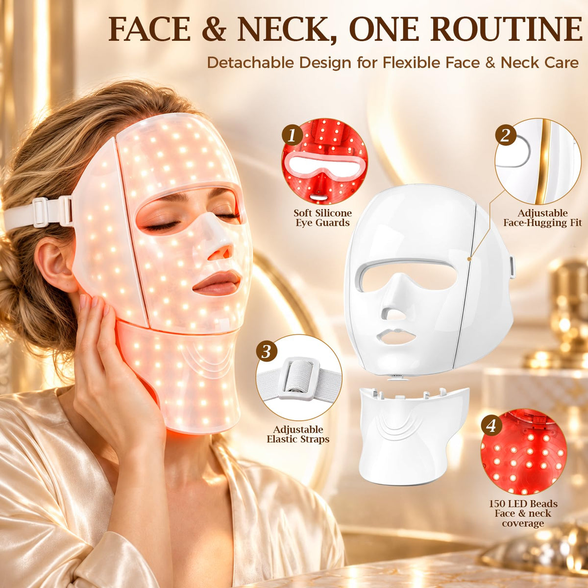 Wireless Red Light Therapy Mask for Face and Neck LED Red - Qoyapow Official Imagery - 6