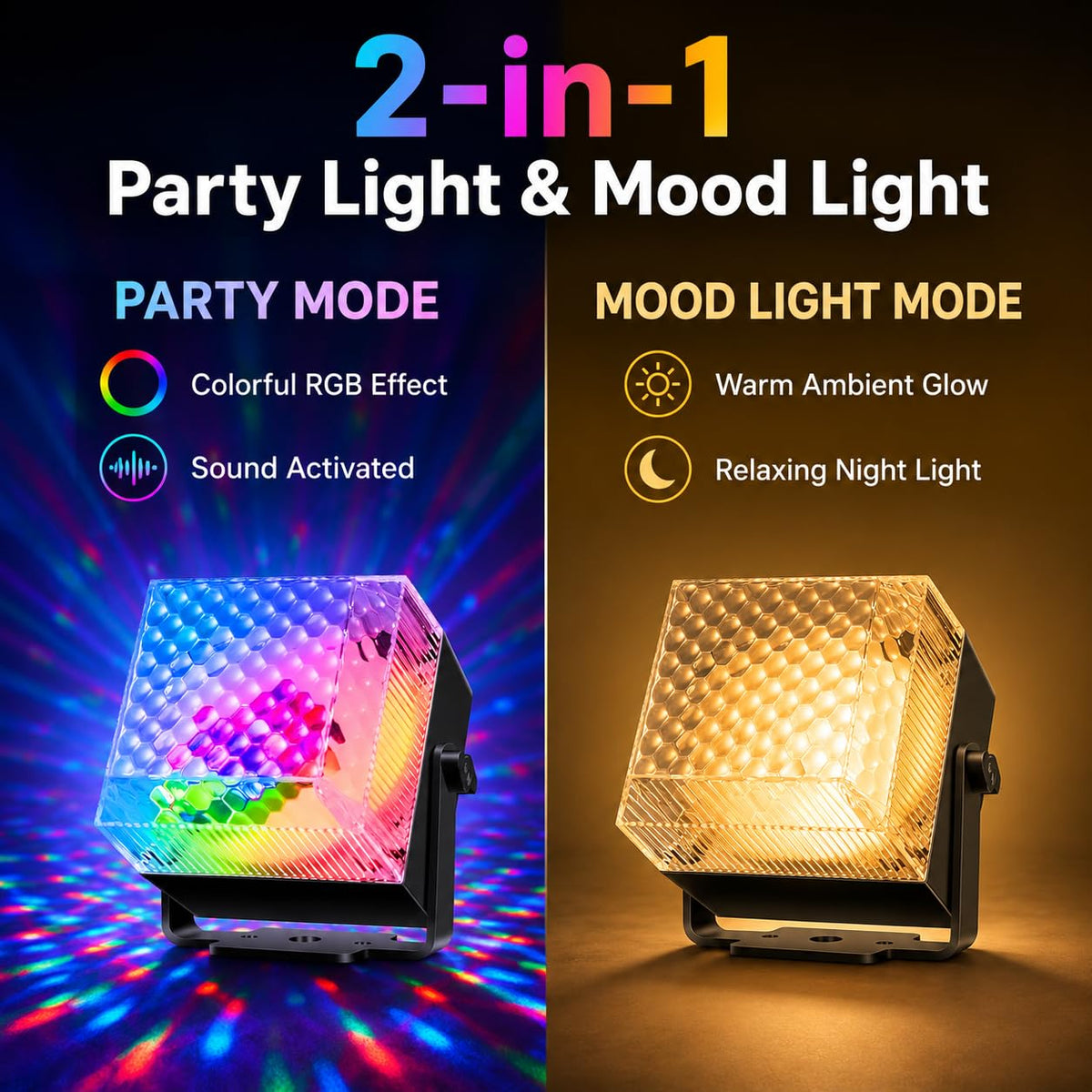 BUCLHOZ 2 Pack Party Lights, Disco LED Lights Sound Activated with Remote Controls, Dual Strobe Mood Lighting for Indoor