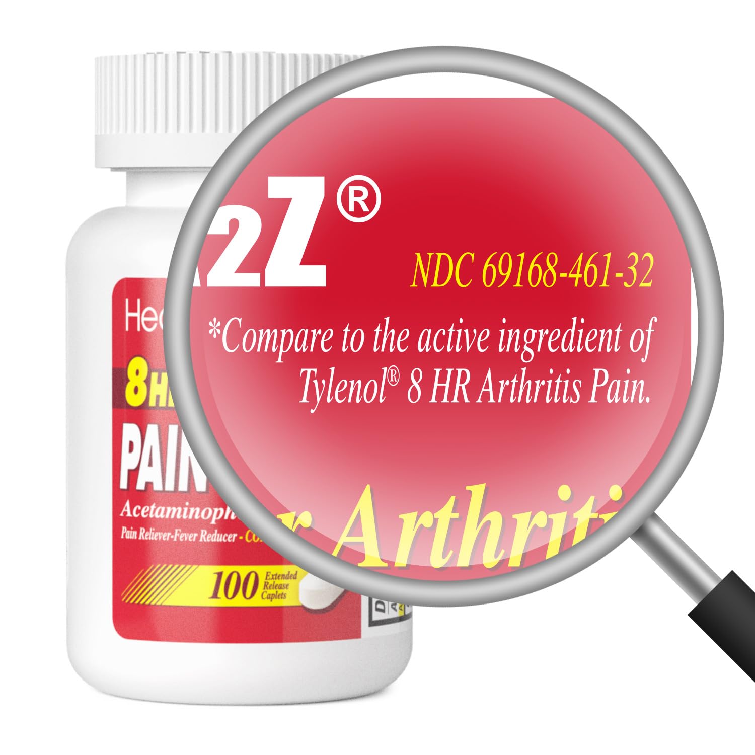 HealthA2Z® Pain Relief Extended Release | Acetaminophen 650mg | 8 Hours | Arthiritis Pain | Pain Reliever - Fever Reducer | Contains no Aspirin (100 Count)
