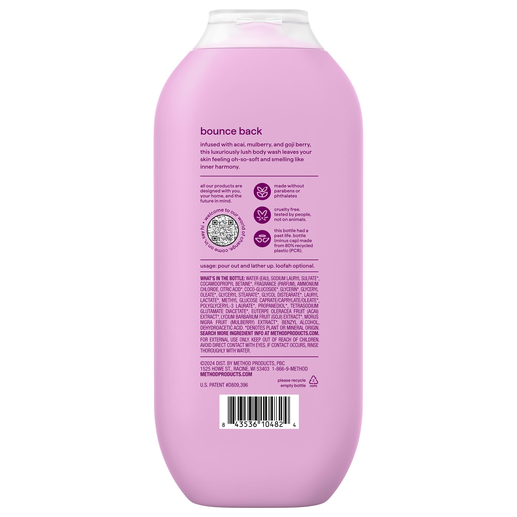 Method Berry Balance body wash 18 fl oz in a 3-pack, featuring refreshing berry scent and skin-cleaning properties.