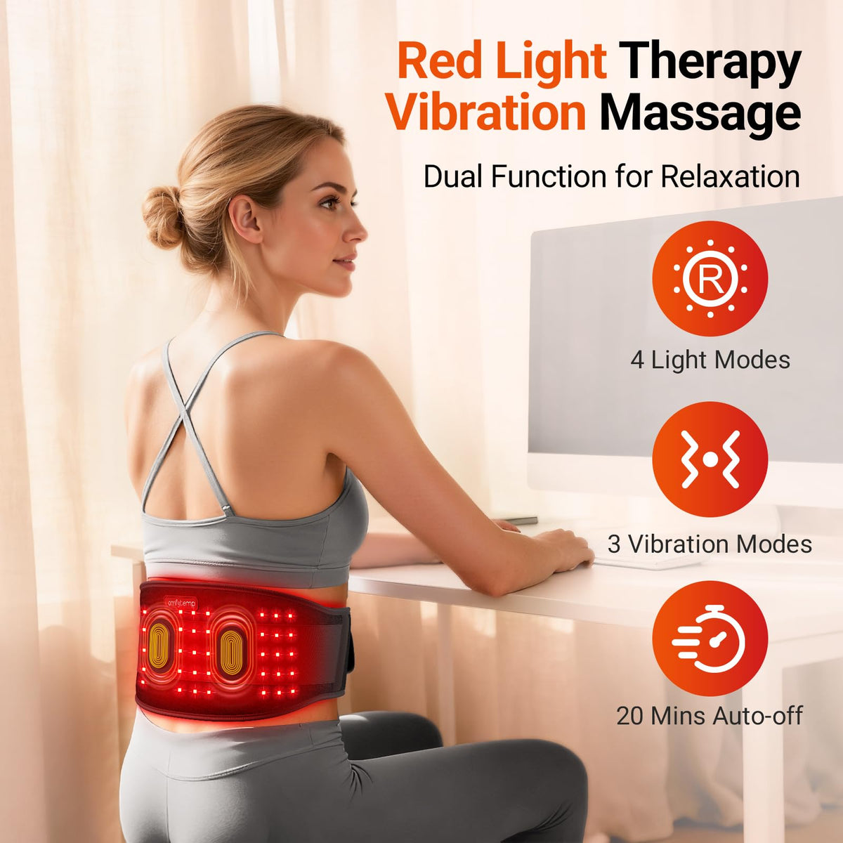 Comfytemp Red Light Therapy Vibration Massage Belt Cordless - Comfytemp Official Imagery - 3