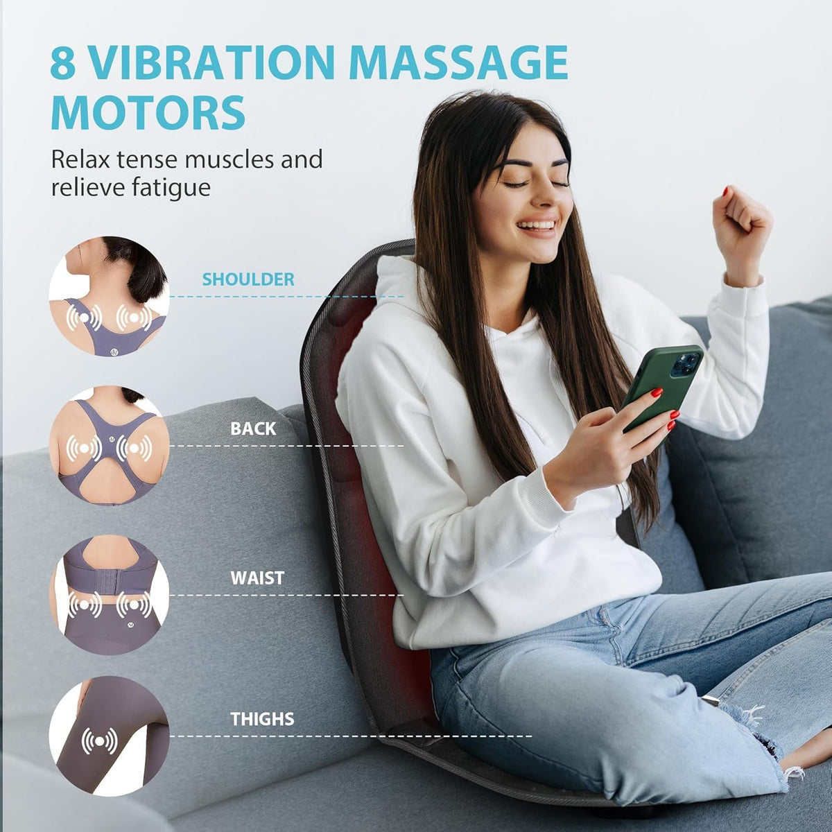 Back Massager Chair Pad Back Massager with Heat 5 Vibration - CuPiLo Official Imagery - 3