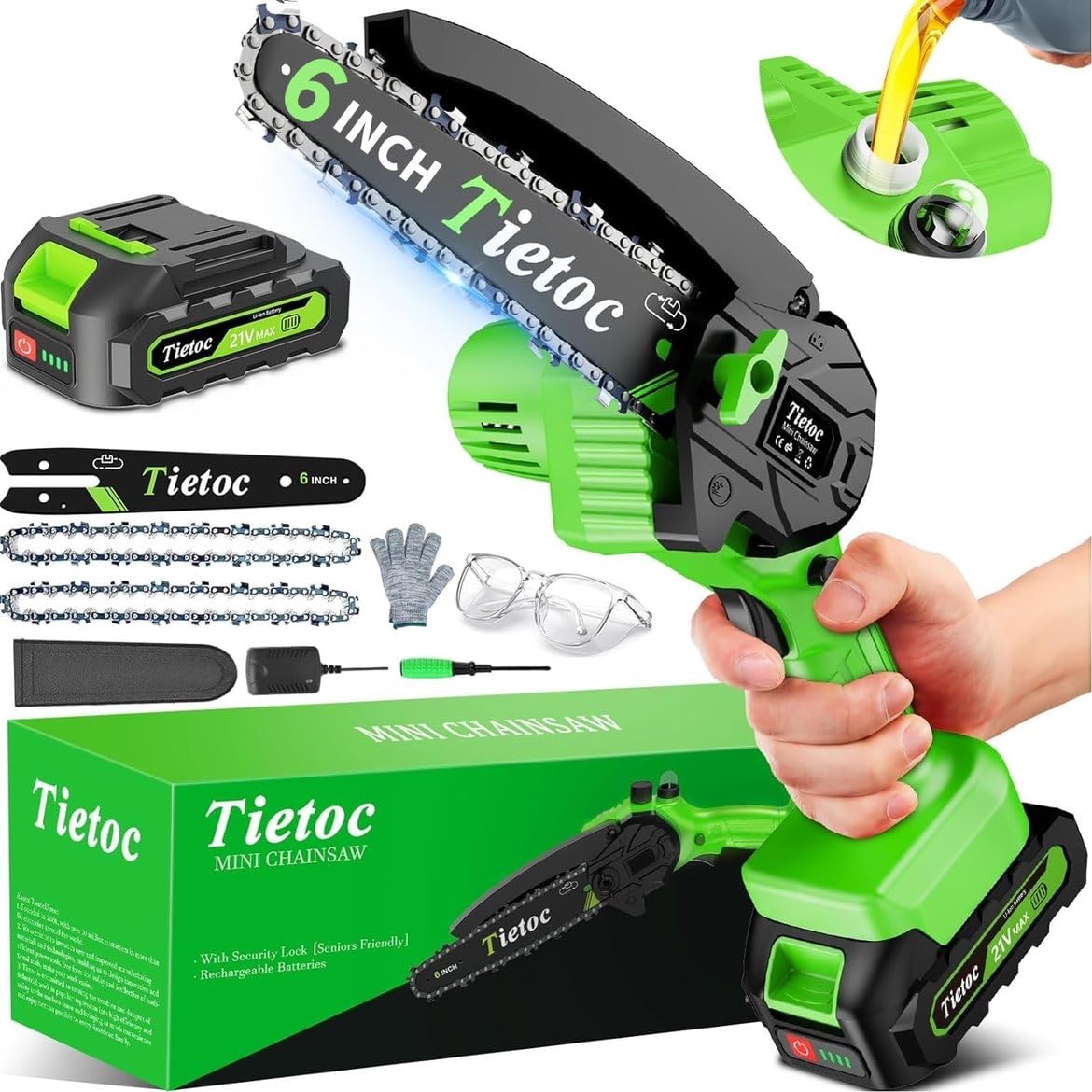Tietoc Chainsaw 6 Inch Mini Electric Chainsaw Cordless Battery Powered, Hand Held Saw for Wood/Trees Trimming, Tools for