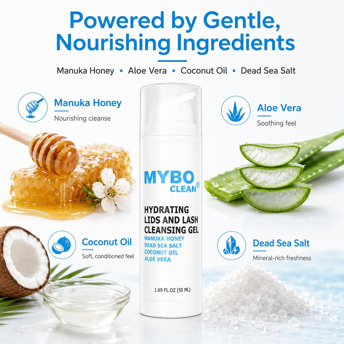 Myboclean Mybo Clean Eyelid Cleansing Brush for Sensitive Skin (1 Pc) + Hydrating Lids and Lash Cleansing Gel (1Pc) + Tr