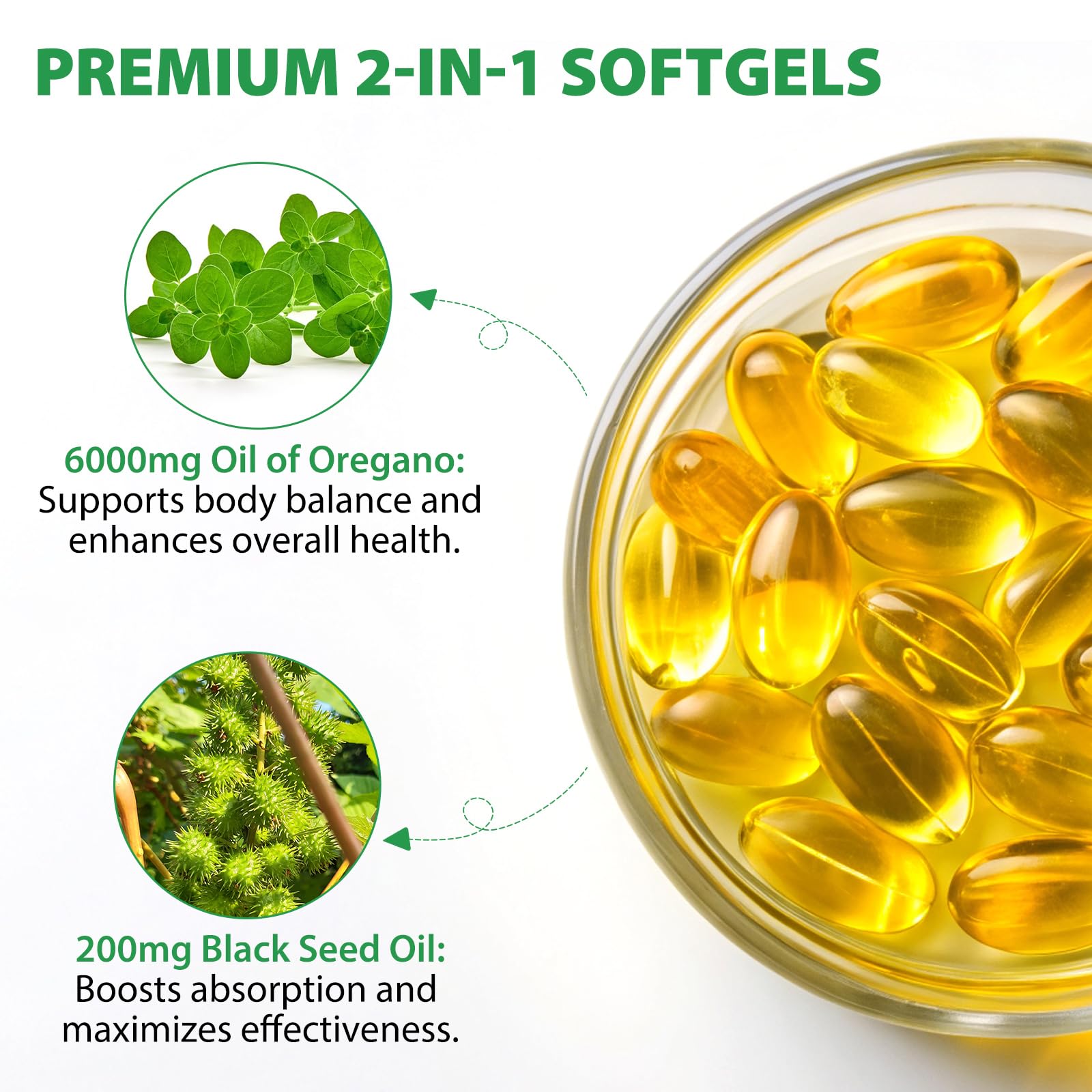Oil of Oregano Softgels 6000mg, 120 Count | 2 in 1 Formulated with Black Seed Oil 200mg, Oregano Oil Capsules, High Carvacrol & Thymoquinone for Immune Support | Non-GMO, Gluten-Free