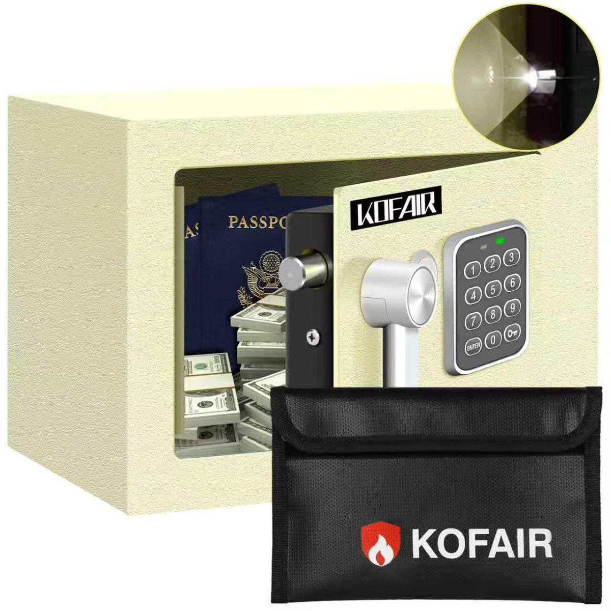 KOFAIR Safe Box for Home Safe (0.23 Cubic Feet) with Fireproof Bag, Personal for Money Safe for Cash Saving, Mini Safety