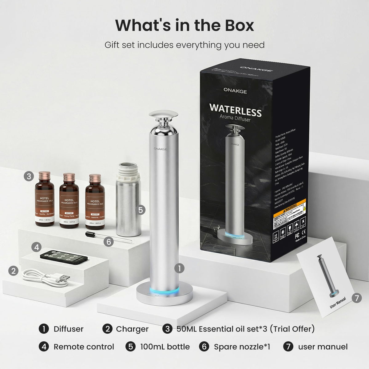 Waterless Aroma Diffuser 8000mAh Essential Oil Diffuser with - Onakge Official Imagery - 6