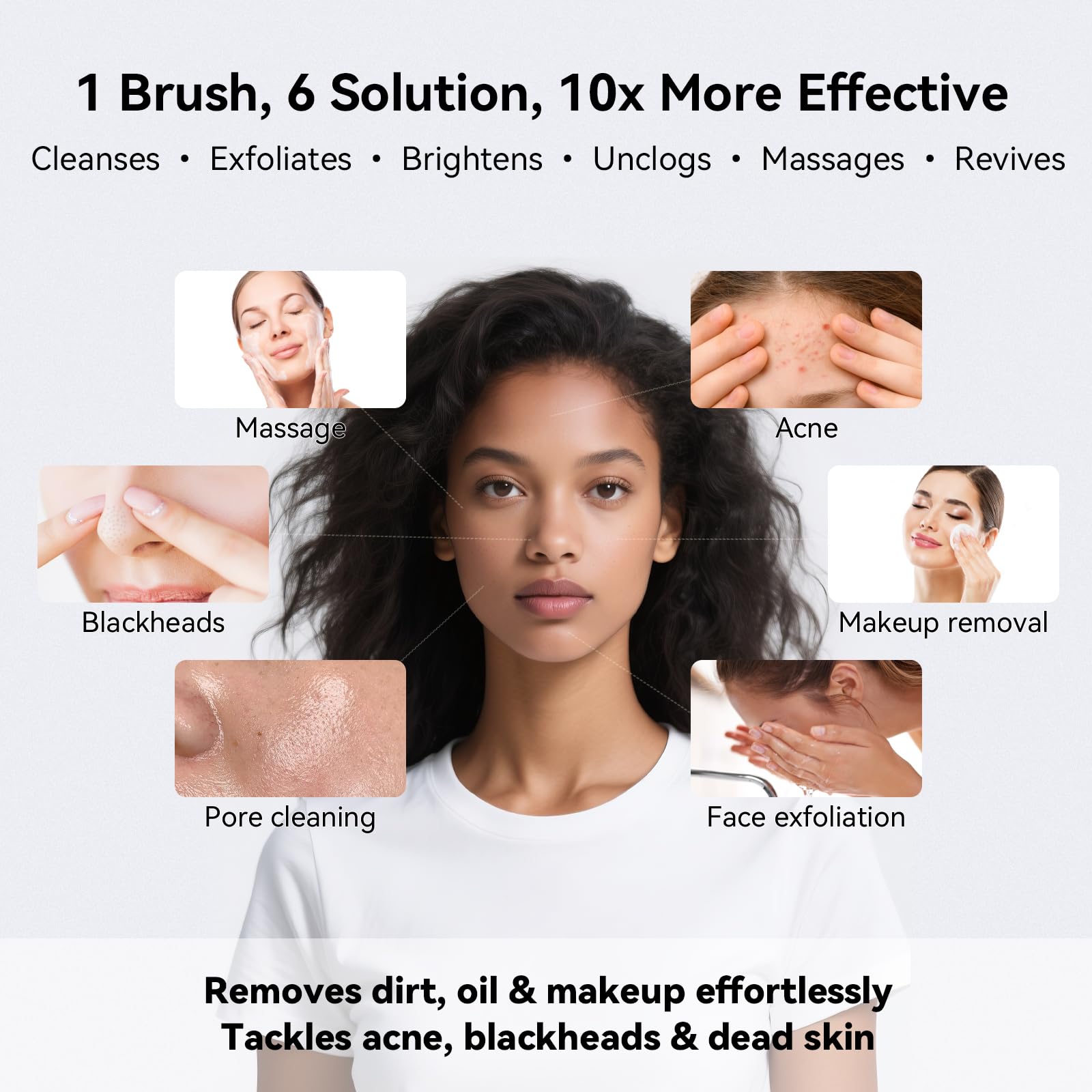 PURTIF electric facial cleansing brush with dual-ring design and 3-speed settings for gentle skin cleaning and exfoliation.