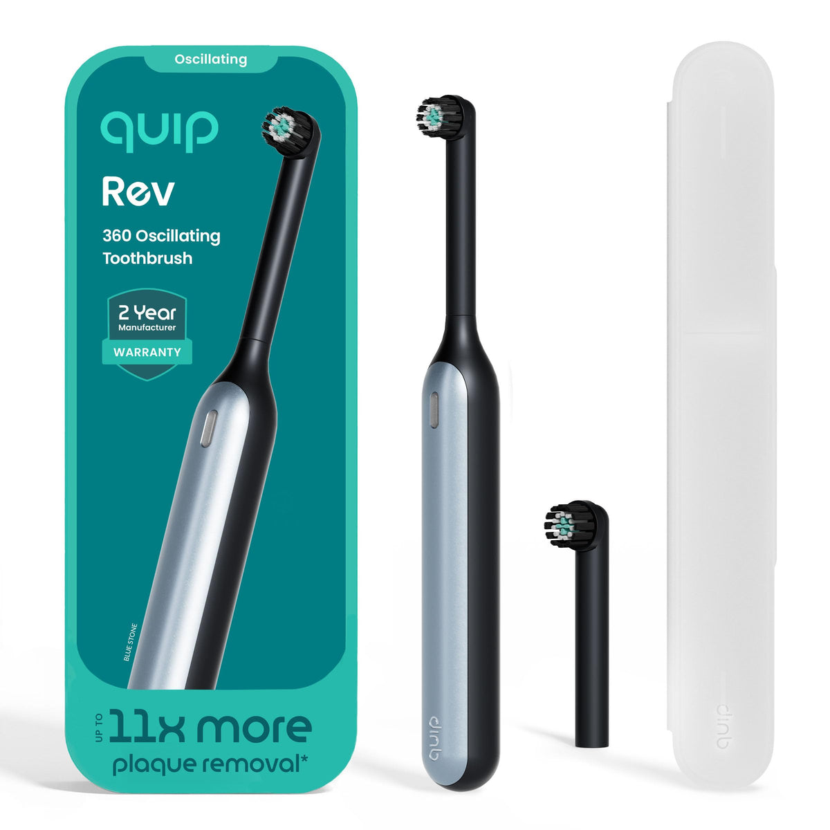 Quip Rev Oscillating Electric Toothbrush, Mirror Mount, Travel, Blue Stone