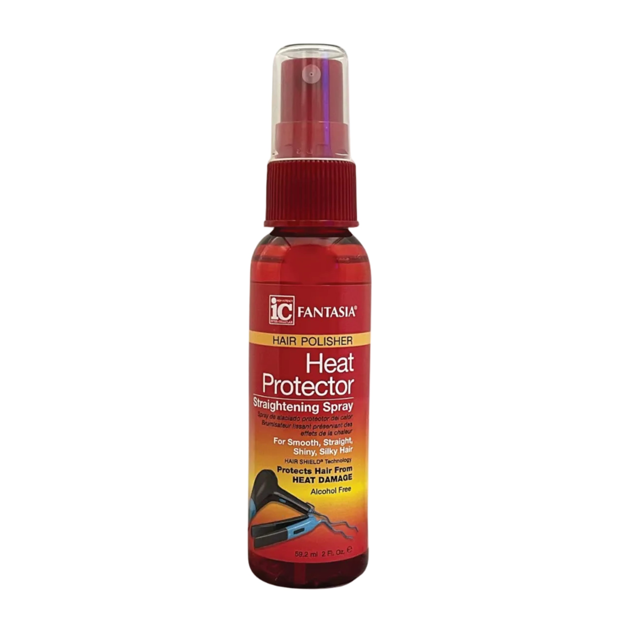 Fantasia IC Heat Protector Spray 2 oz bottles, pack of 3, for heat styling protection on hair, with spray nozzle visible.