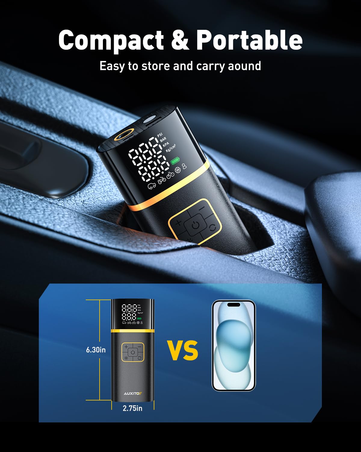 AUXITO Tire Inflator Portable Air Compressor - Air Pump for Car Tires with Digital Pressure Gauge, Cordless Rechargeable