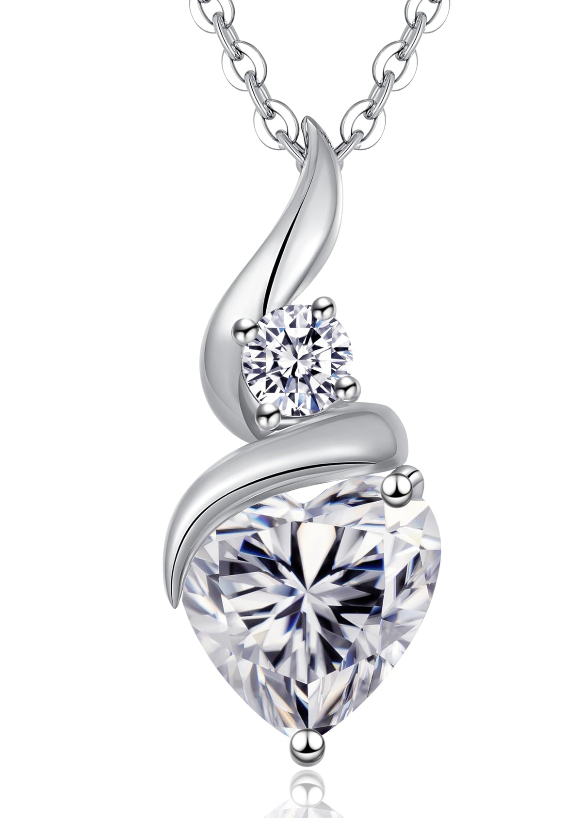 ANDSO Heart Moissanite Necklaces Birthday Jewelry Gifts for Women – Silver-2 Carat-White Birthstone-Stainless Steel
