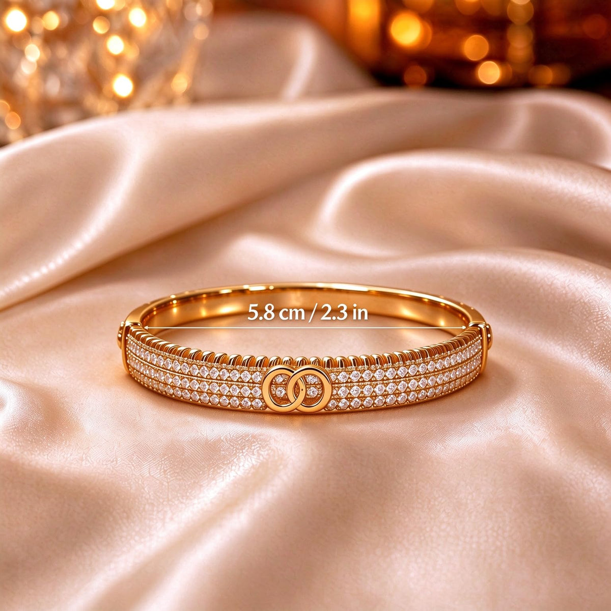 S925 Sterling Silver Interlocking Double C Hinged Bangle Bracelet, Triple Row Paved Cubic Zirconia Slim Cuff Luxury Eleg