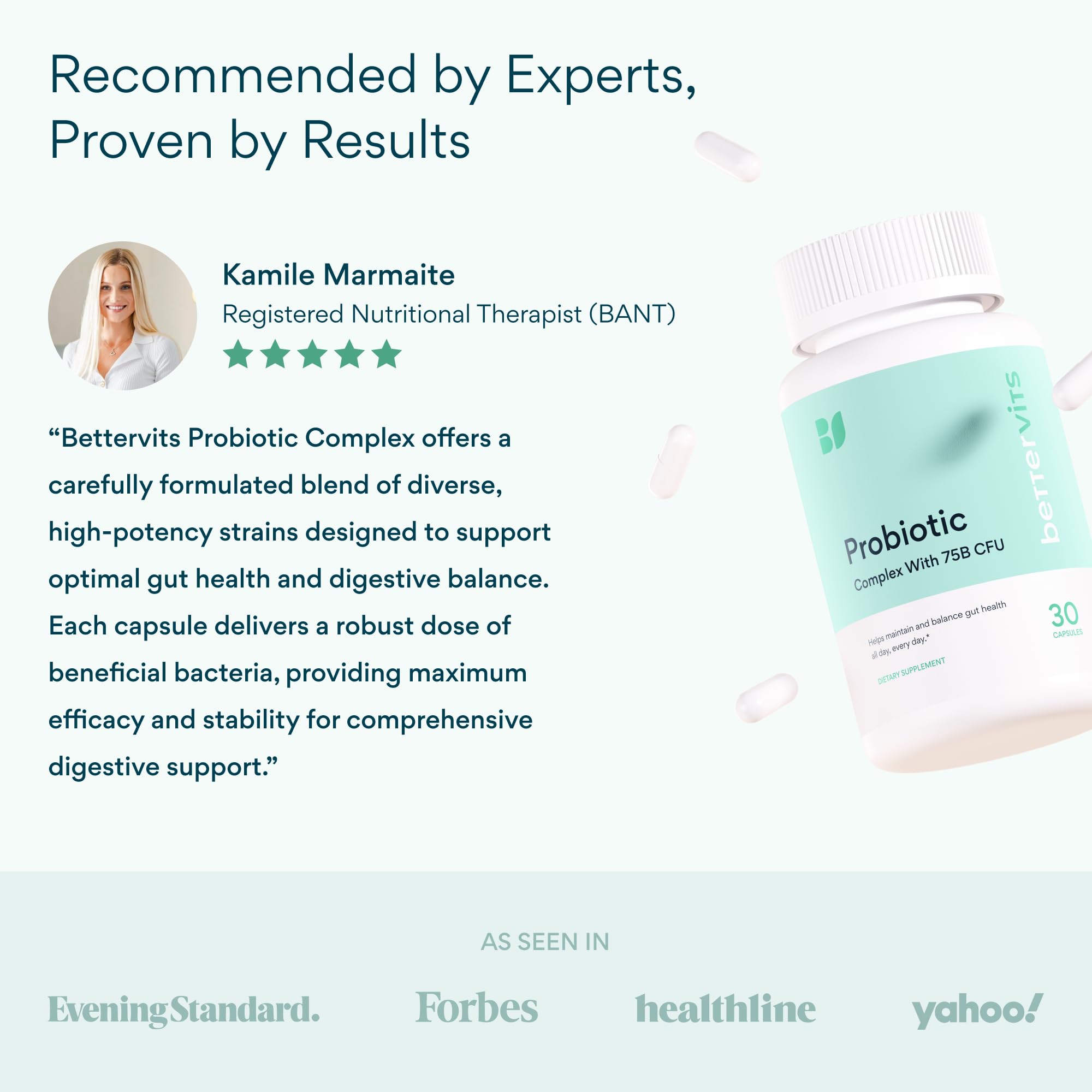Bettervits Probiotics 75 Billion CFU - 14 Strains with Prebiotic Inulin