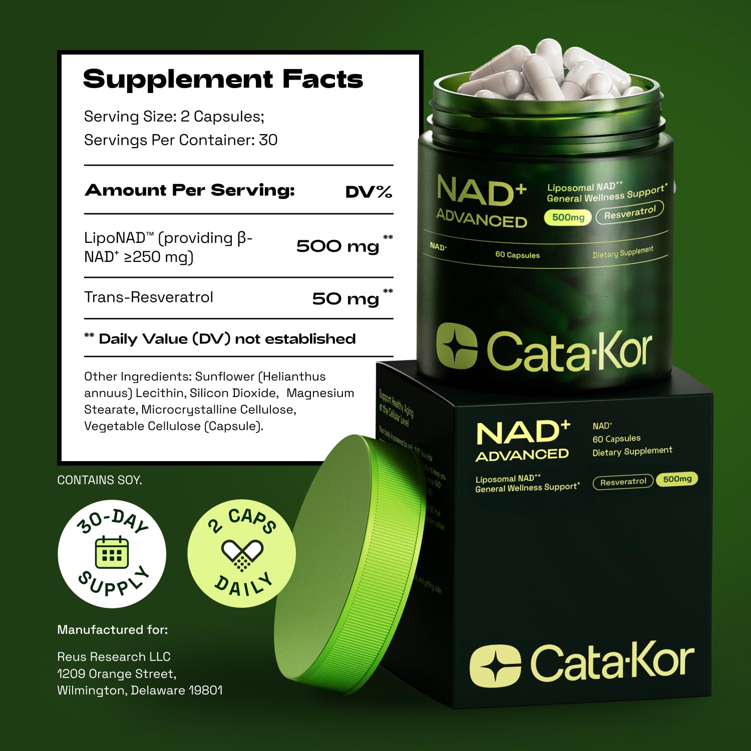 Cata-Kor Liposomal NAD+ Resveratrol Supplement 60ct