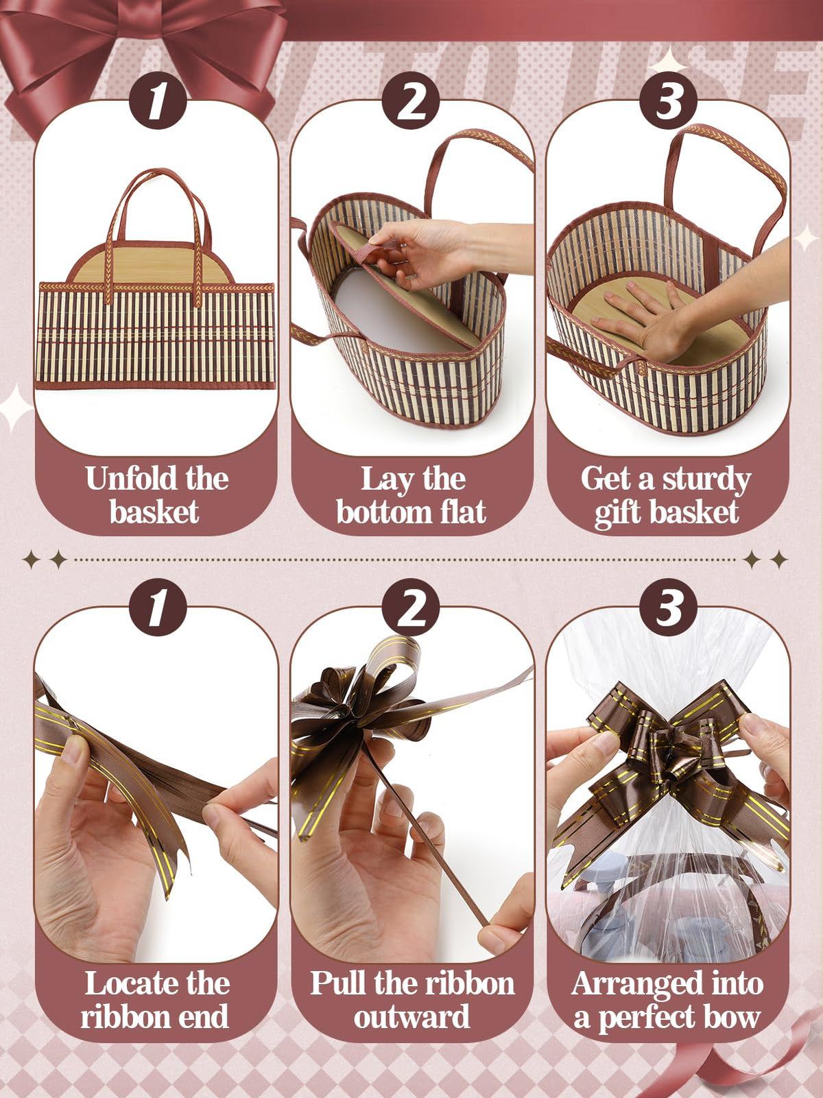 6 Set Bamboo Christmas Gift Baskets Empty Kit Reusable Brown - MADHOLLY Official Imagery - 8
