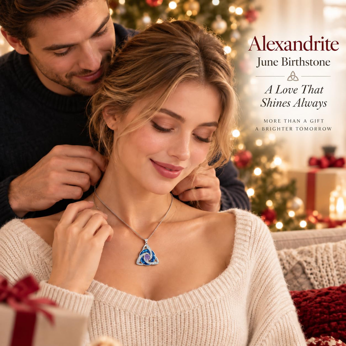 HOTIE Celtic Birthstone Necklace for Women, S925 Sterling Silver Trinity Knot – alternate angle