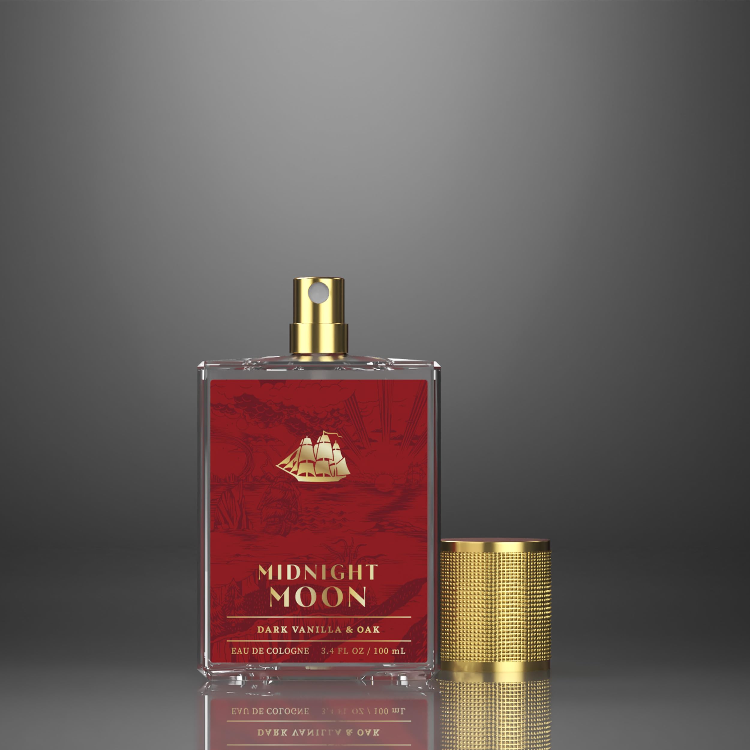 Old Spice Midnight Moon cologne for men in a 3.4 fl oz bottle, featuring a sleek design and dark, mysterious packaging.