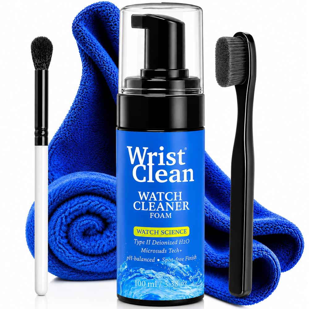 WristClean Royal Watch Cleaning Kit | (1x) Watch Cleaner Foam 100ML, (1x) Large Drying Towel, (2x) Non-scratch Brushes, 