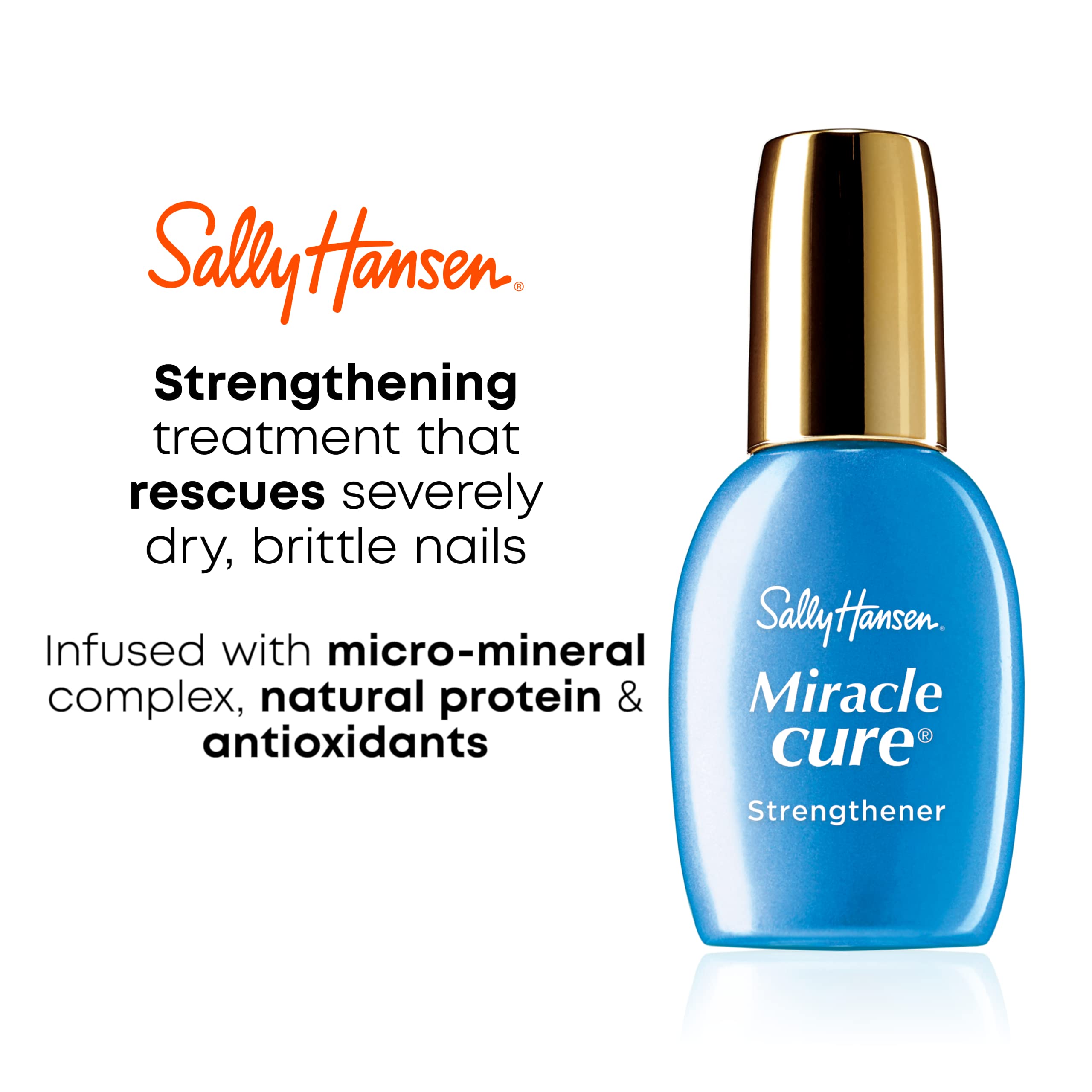 Sally Hansen Nail Treatment Miracle Cure® Nail Strengthener | Infused with Micro-Mineral Complex, Natural Protein & Antioxidants | Restores Weak, Damaged Nails
