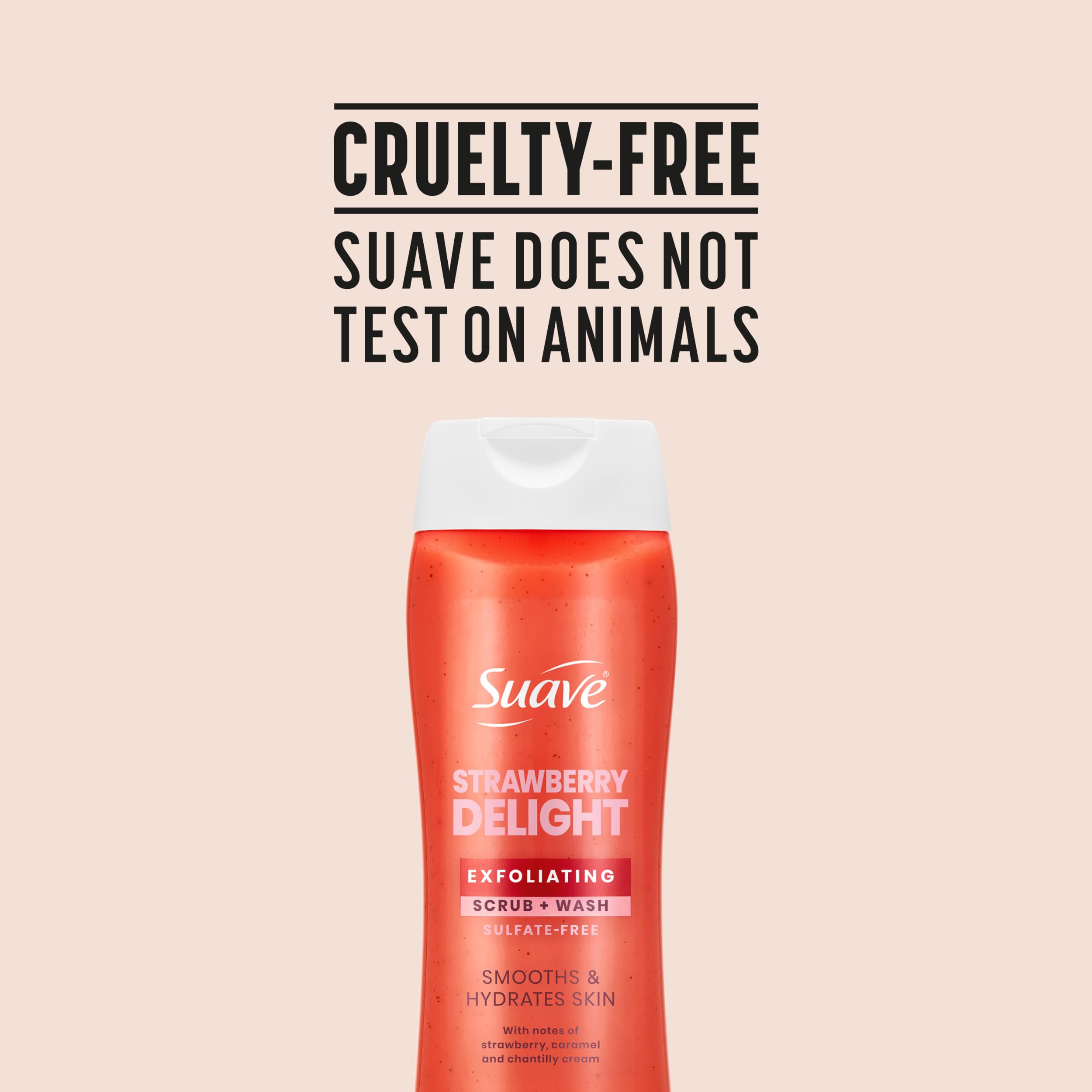 Suave Strawberry Delight Exfoliating Body Wash & Scrub with Glycerin & Vitamin E, Sulfate-Free Hydrating Cleanser for Soft, Smooth Skin, 18 FL OZ Pack of 6