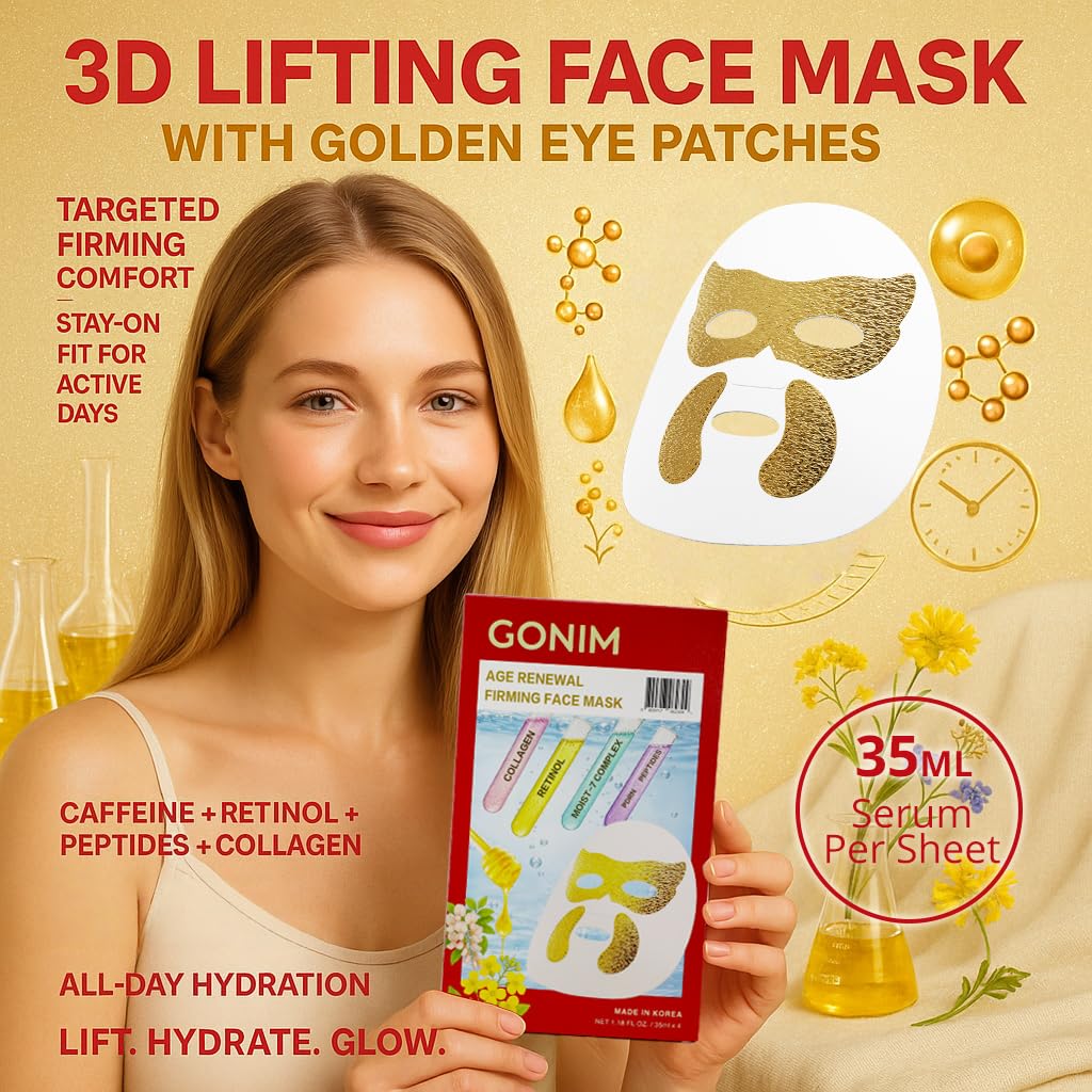 GONIM Korean Face Mask with Integrated Eye Mask Under Eye Patches - PDRN, Collagen Facial Mask, Retinol & Caffeine, Hydr