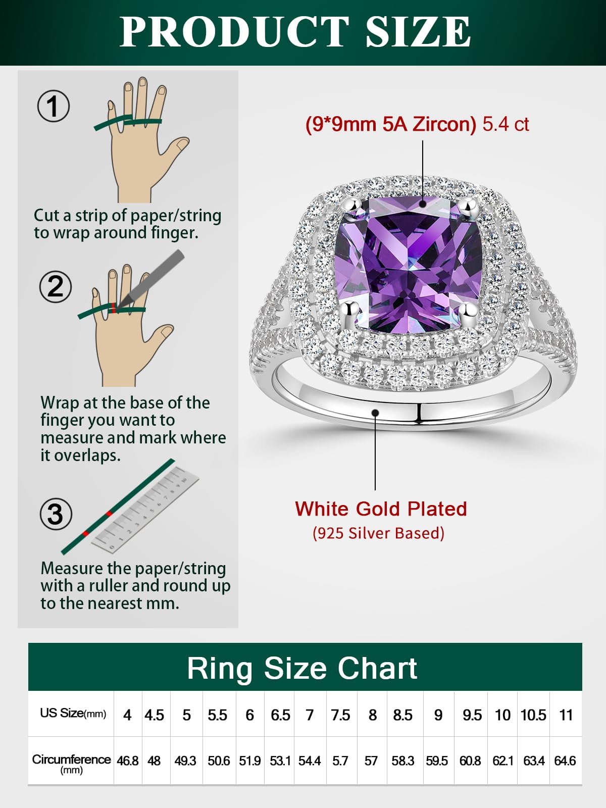 Wyyxl Woman Engagement Ring 2-3 Carat Gemstone Cocktail Statement Rings for Party Wedding 925 Silver Vintage/Princess Di