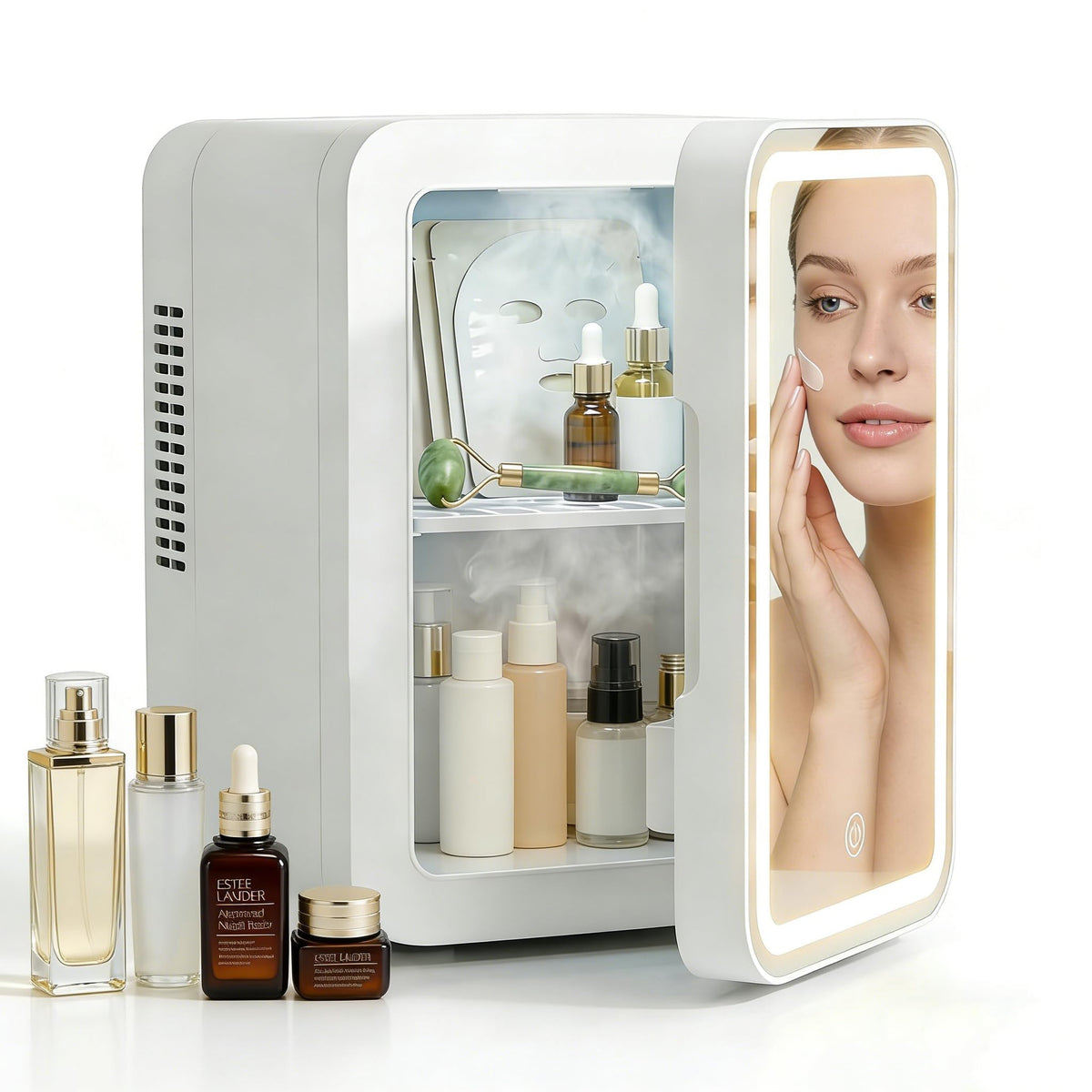 Lispin Skincare Fridge With Dimmable LED Light Mirror, 4L Makeup Mini Fridge for Bedroom, Car, Office & Dorm, Portable S