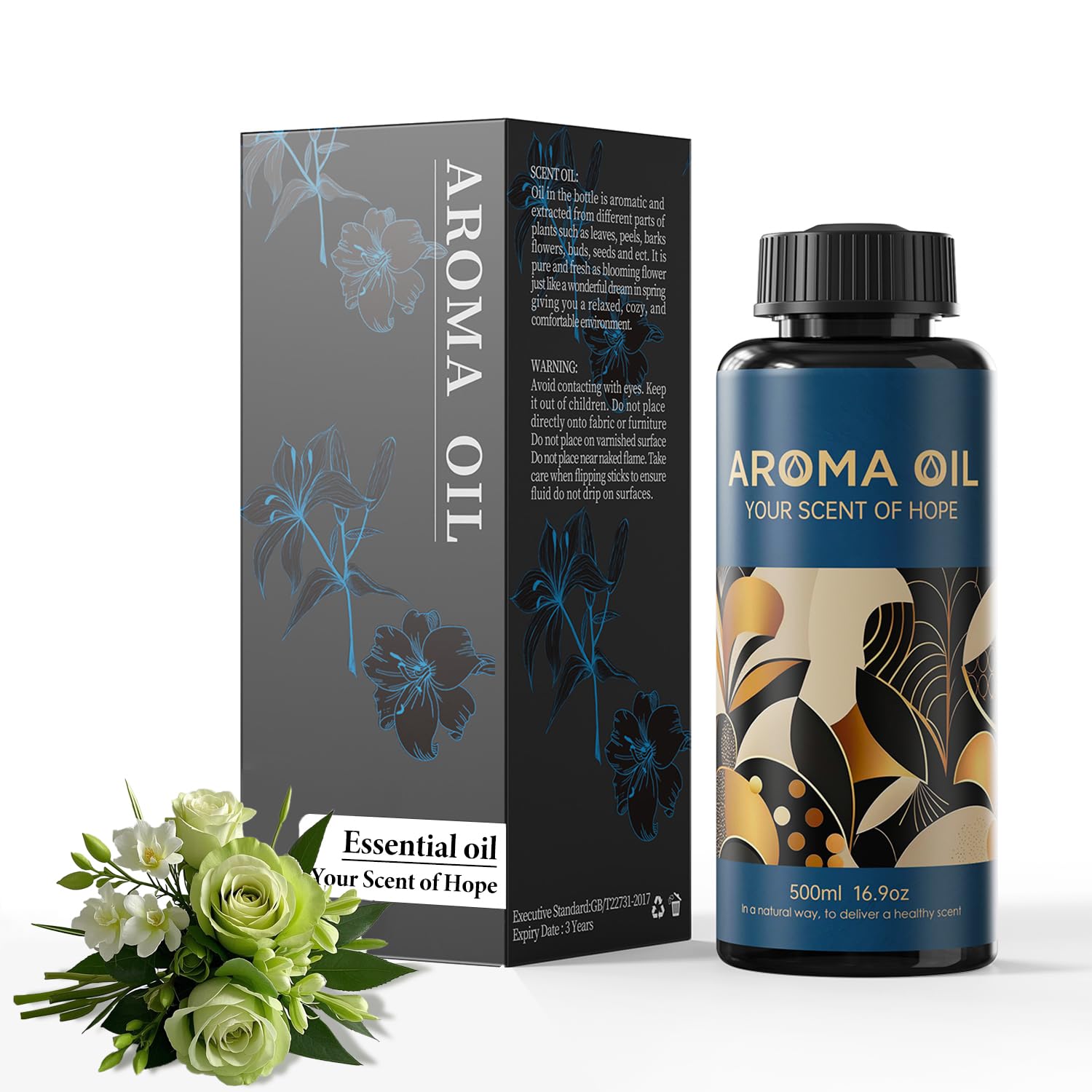 LEAMERR New Crown Scent Diffuser Oil 500ml, hotel aroma essential oil in a clear glass bottle with a white cap.
