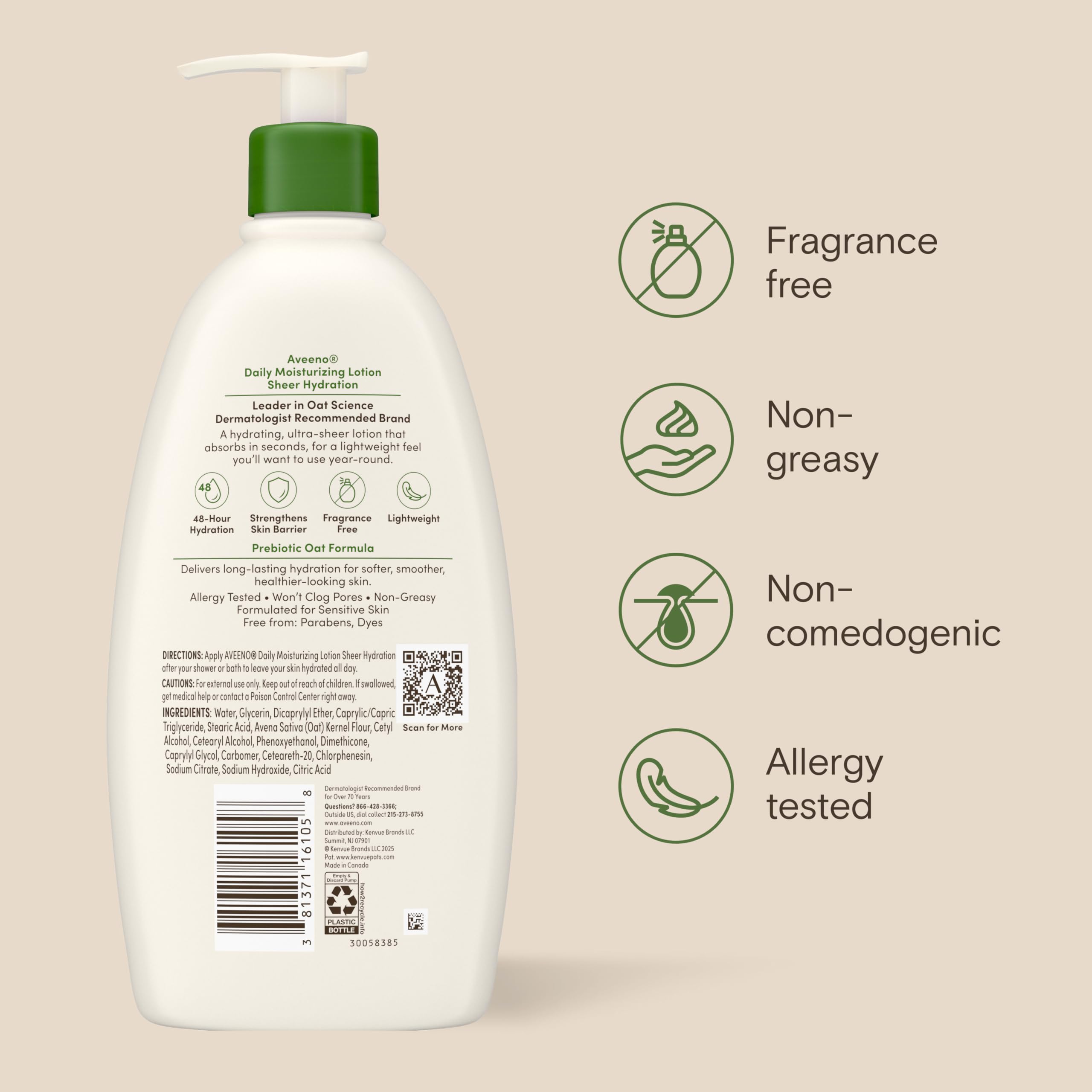 Aveeno Daily Moisturizing Body Lotion Prebiotic Oat 18oz