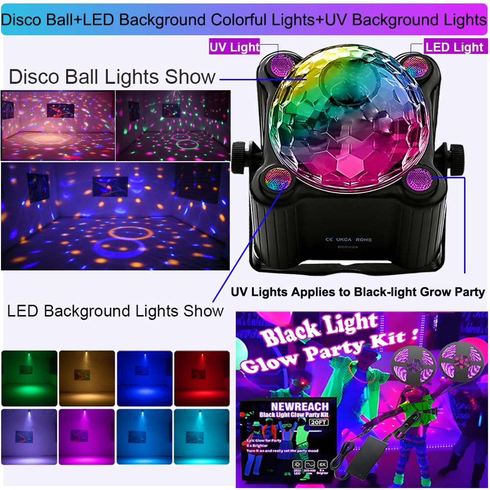 KBJ Disco Ball Party Lights, Disco Ball Decor Disco Light Sound Activated with Remote Control Dj Lights for Outdoors and