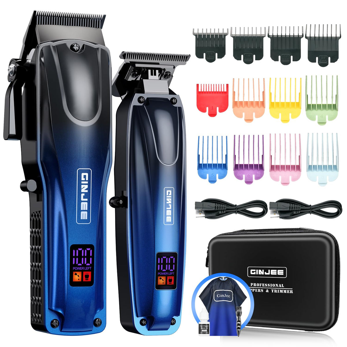 GinJee Cordless Hair Clippers and Trimmer Set for Men – Blue, Plastic