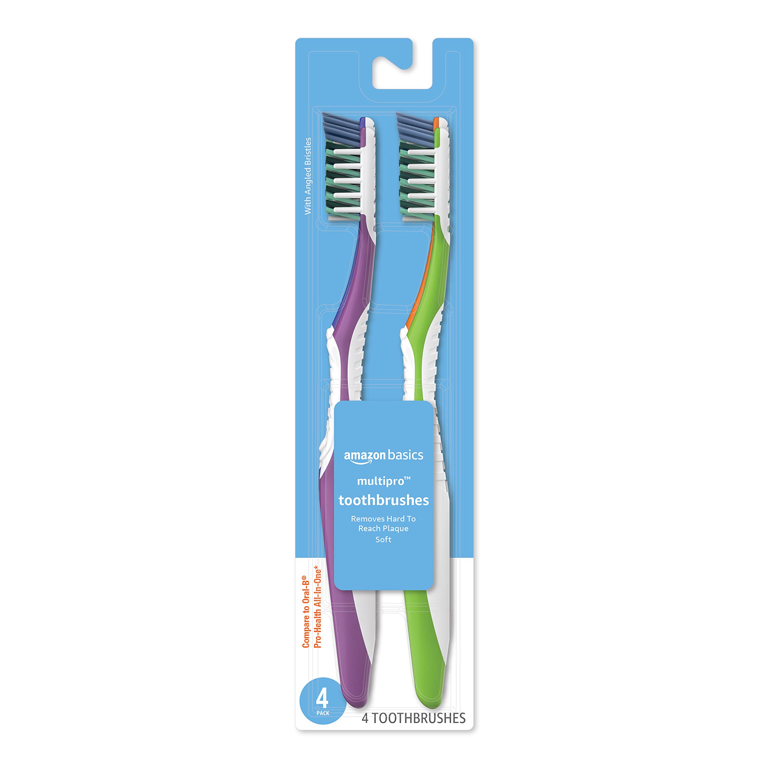 Amazon Basics MultiPro Toothbrushes with Angled Bristles, Soft, - Product Imagery