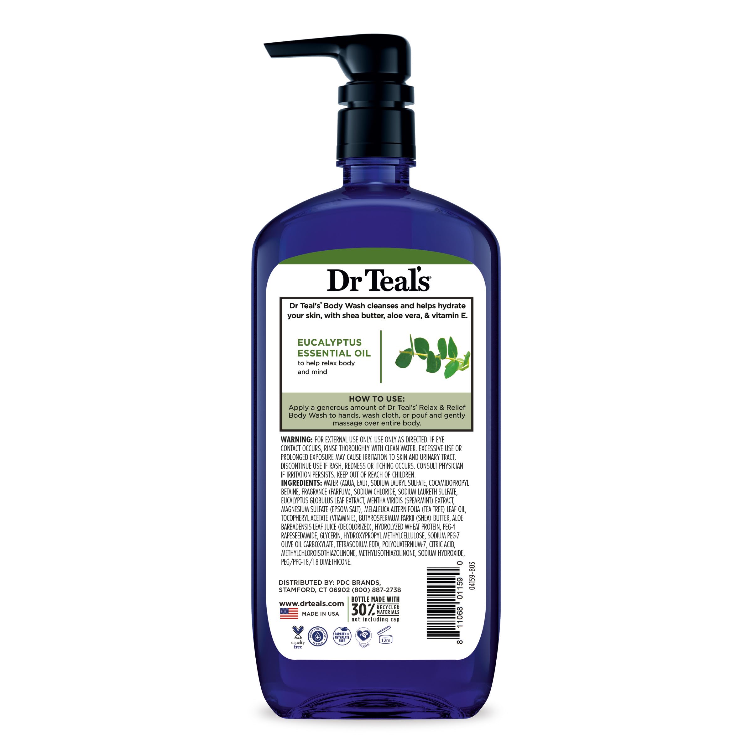 Dr Teal's Eucalyptus and Spearmint body wash in 24 fl oz bottles, natural skin cleaning agent with fresh scent