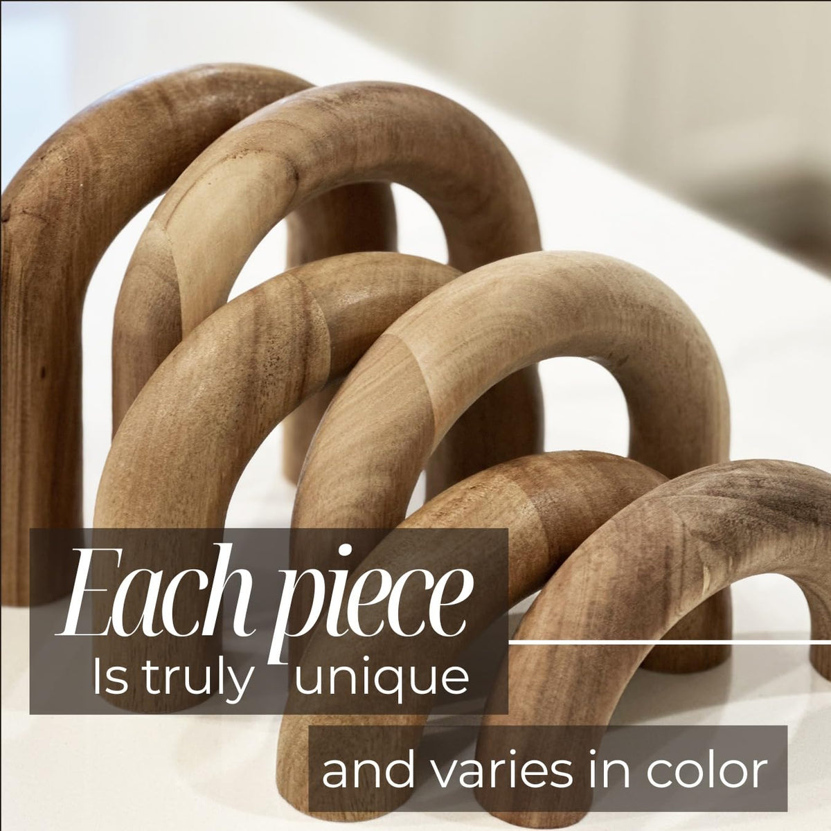 Product Elevations Wooden Arch Decor Set of 3, Acacia Wood Modern Decorative Home Objects