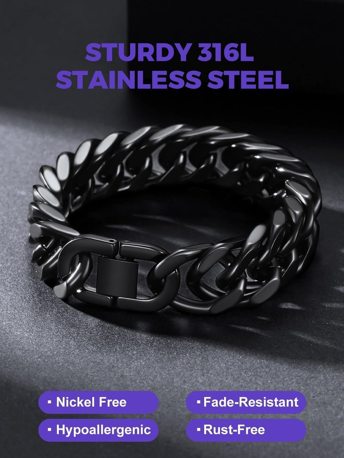 Richsteel Cuban Link Bracelet for Men,Gold/Black/Silver,6/8/12/17mm Width – product photo (Link)
