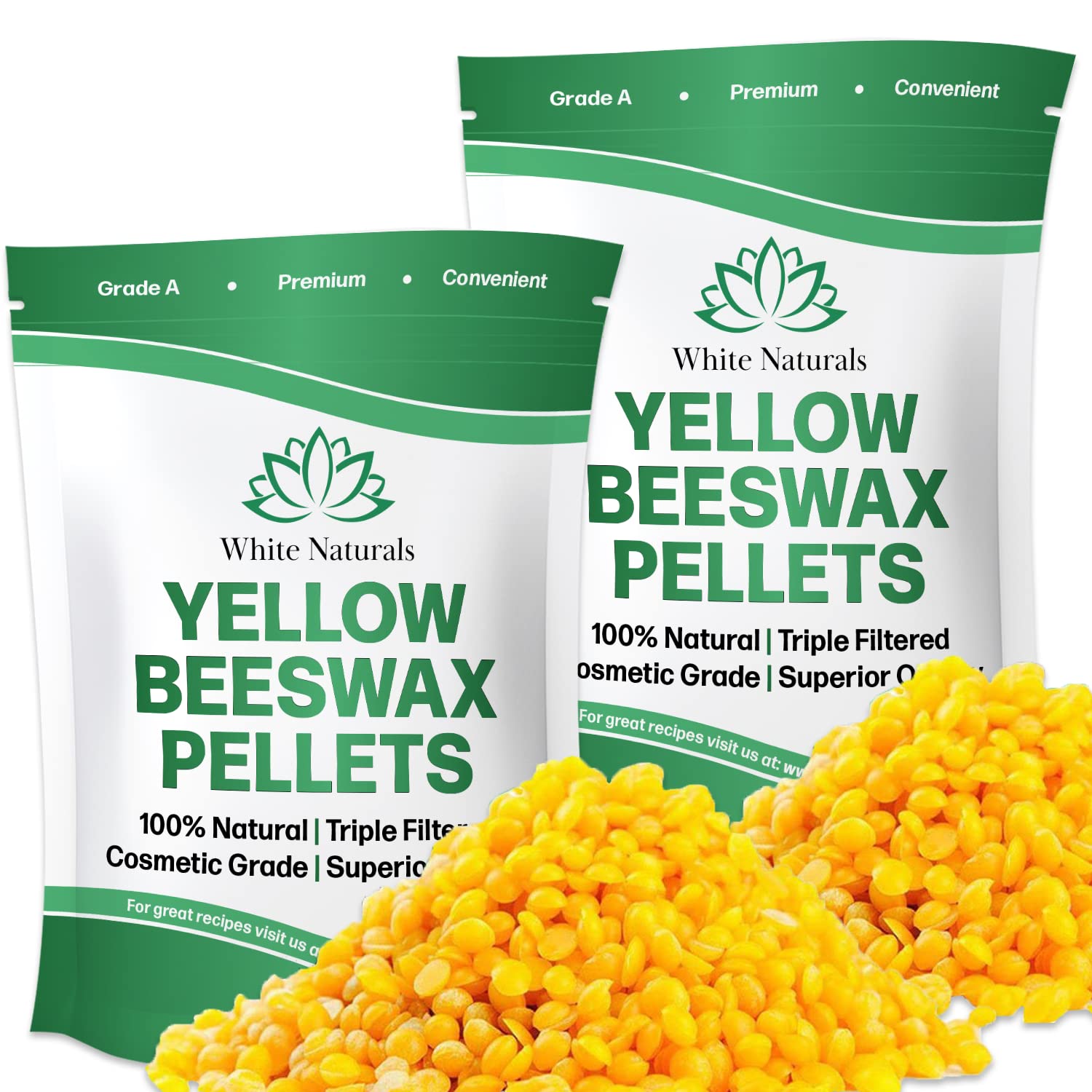 Yellow Beeswax Pellets 2lb (1lb in Each Bag), Pure, Natural, - Product Imagery