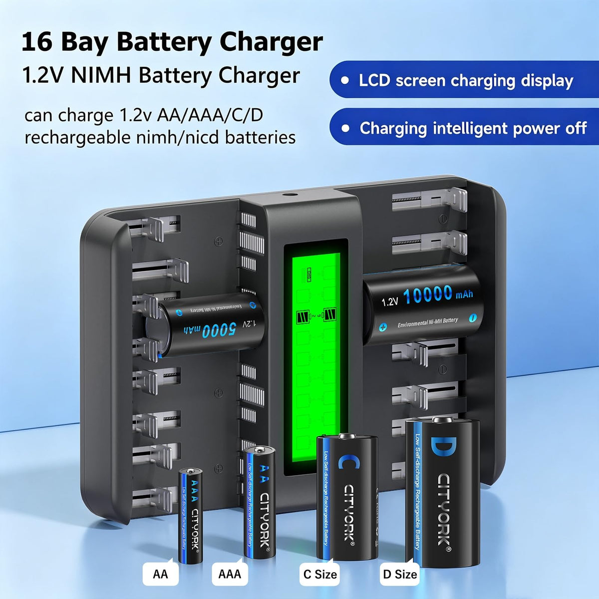 CITYORK Rechargeable AA and AAA Batteries with 16 Bay - CITYORK Official Imagery - 3
