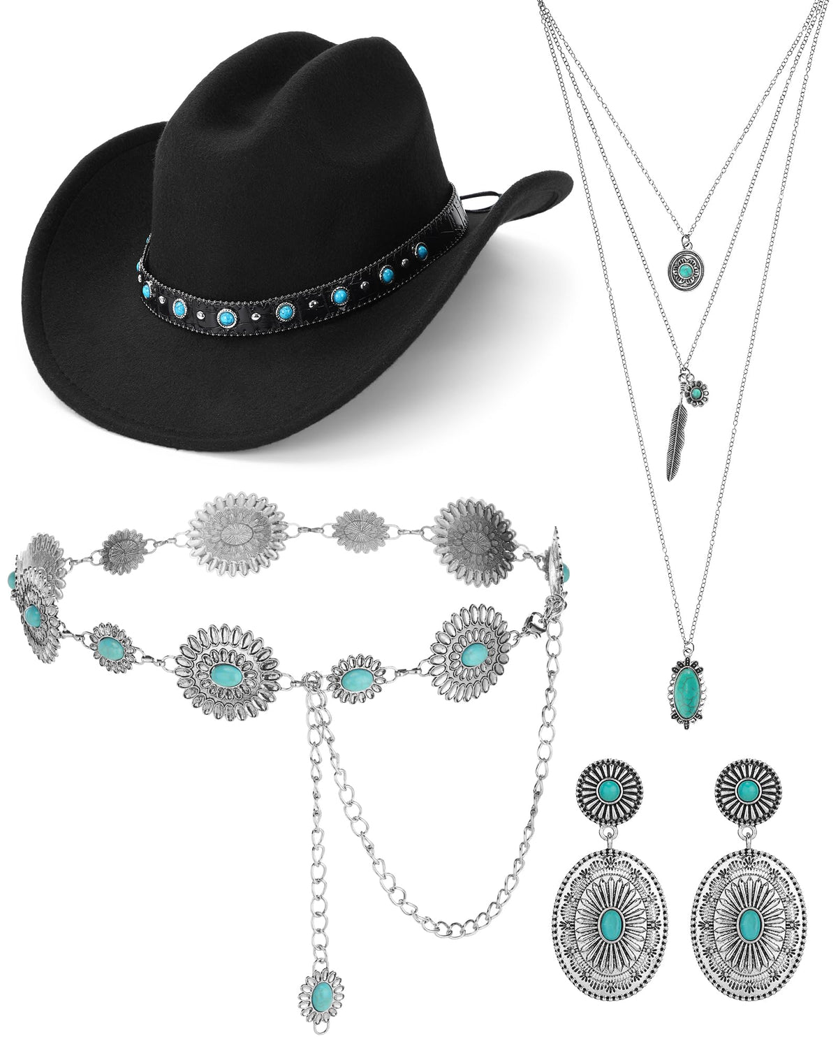 Geyoga 4 Pcs Halloween Cowgirl Set Hat Belt Accessories – product photo (Jewelry Sets)