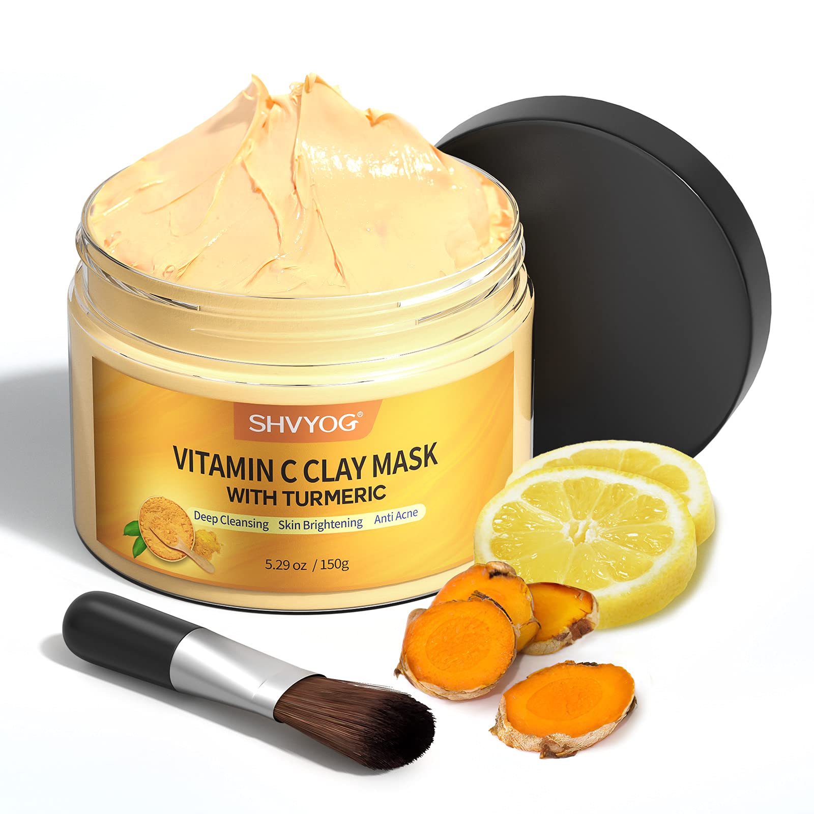 SHVYOG Turmeric Vitamin C Clay Mask with Kaolin Clay for Dull & - Product Imagery